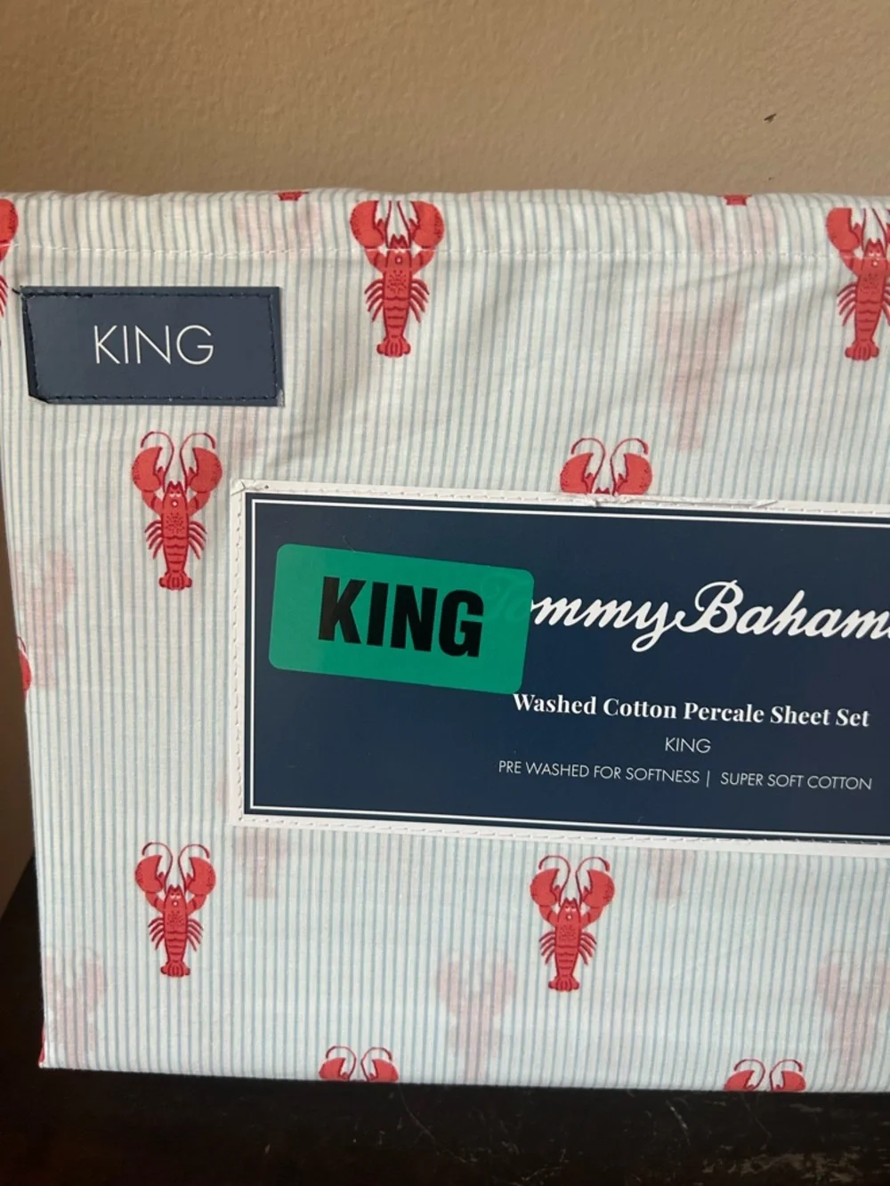 Tommy Bahama King Cotton Sheet Set New Lobster Striped